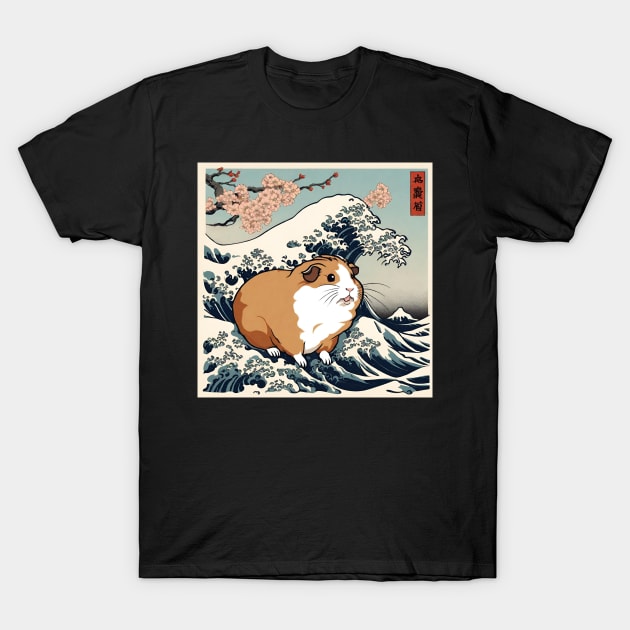 Vintage Funny Guinea Pig Adorable Guinea Pig Mom in the Great Wave T-Shirt by DaysuCollege